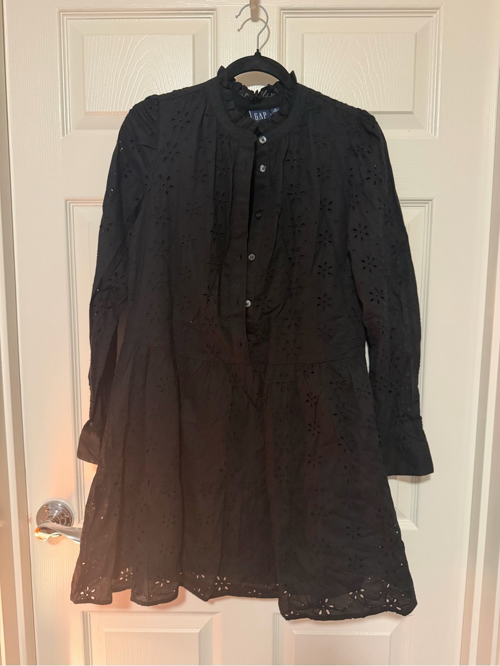 GAP Black Eyelet Button-Front Mini Dress